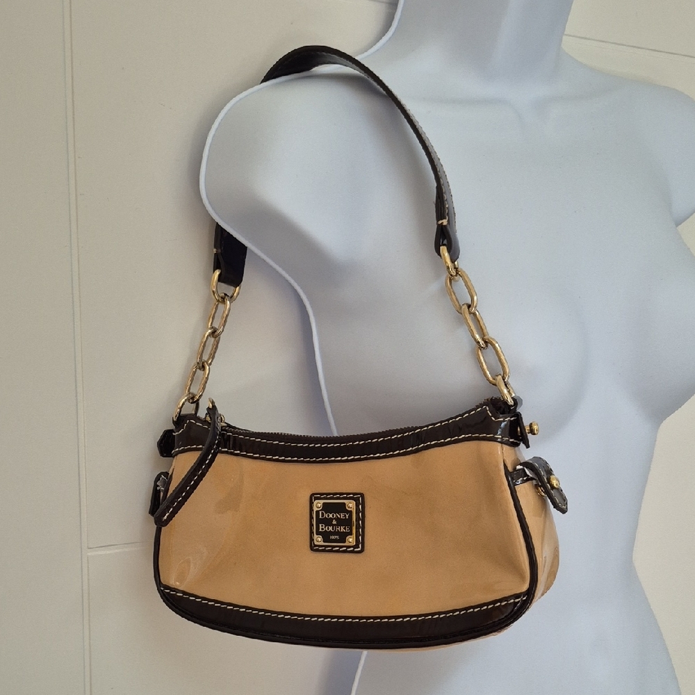 Vintage Dooney & Bourke Tan Cream and Brown Patent Small Purse Bag 90's Y2K